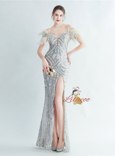 Mermaid Sequins Spaghetti Straps Prom Dress