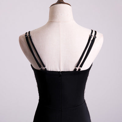 Black Mermaid Spaghetti Straps Beading Prom Dress