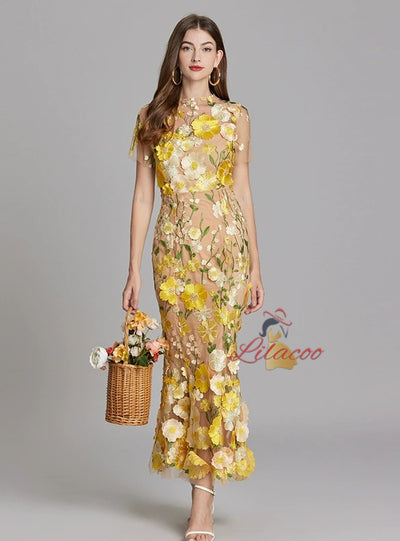 Heavy Industry Flower Gauze Embroidery Dress