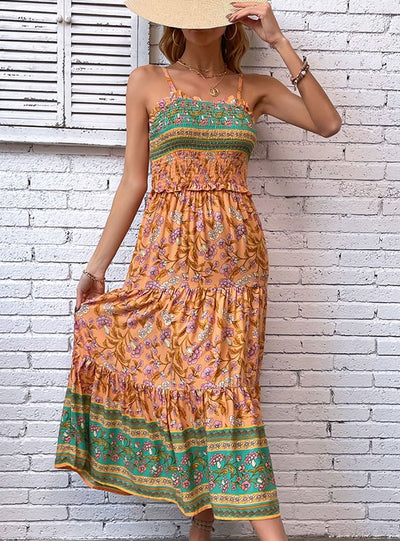 Summer Printed Suspender Dress