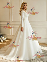 White Long Sleeve Off the Shoulder Flower Wedding Dress