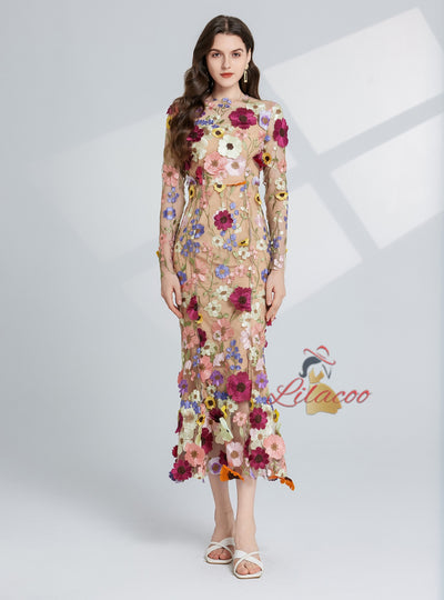 Heavy Industry Embroidery Three-dimensional Flower Dress