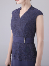 Navy Blue Chiffon Lace Mother Of The Bride Dress