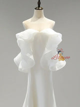 White Satin Off the Shoulder Wedding Dress