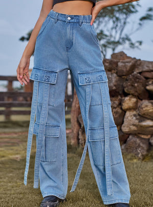Women Retro Ribbon Casual Jeans