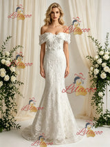 White Mermaid Lace Appliques Wedding Dress