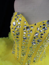 Yellow Tulle Crystal Homecoming Dress