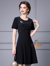 Black Short Sleeve Beading Mother Of The Bride Dress