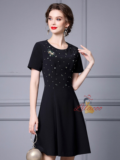 Black Short Sleeve Beading Mother Of The Bride Dress