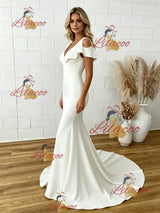White Mermaid V-neck Wedding Dress