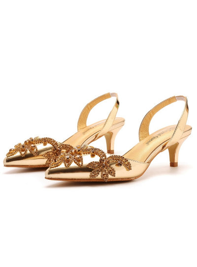 5 cm Thin-heeled Beading Pointed Sandals