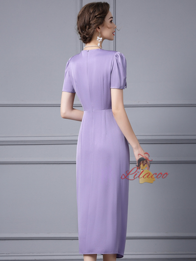 Purple Short Sleeve Mother Of the Brides Dress