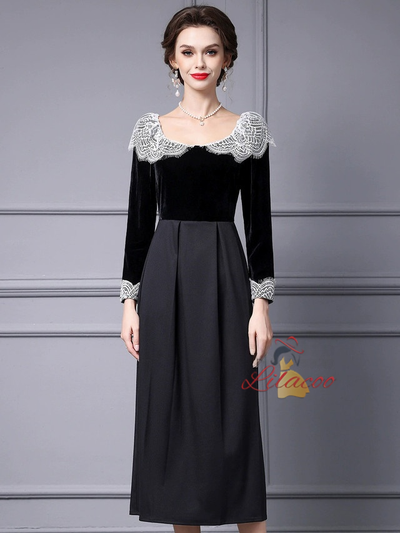 Black Satin Velvet Mother Of The Bride Dress