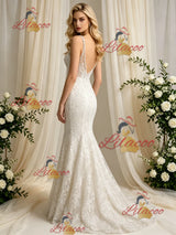 Beige White Mermaid Tulle Appliques Wedidng Dress