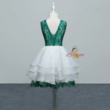 Green Lace V-neck Homecoming Dress
