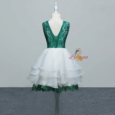 Green Lace V-neck Homecoming Dress