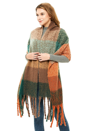 Thickened Thick Fringed Plaid Scarf Shawl