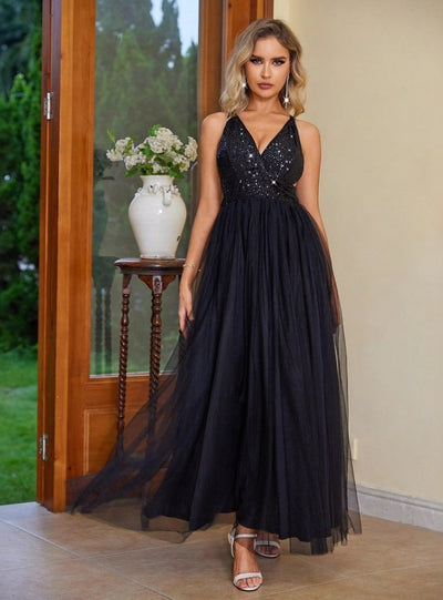 Sequin Stitching Backless Dress