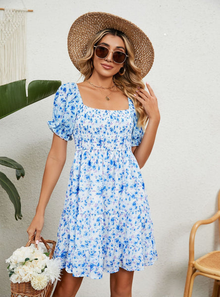 Summer Printed Chiffon Short-sleeved Loose Dress