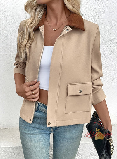Lapel Short Contrast Coat Jacket