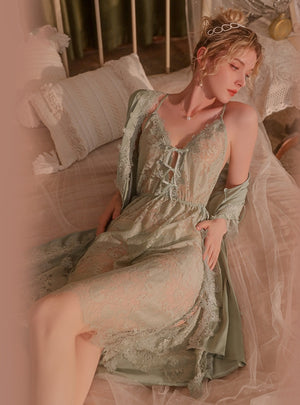 Sexy Lace Perspective Slit Suspender Nightdress