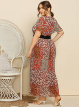 V-neck Mosaic Floral Short-sleeved Dress