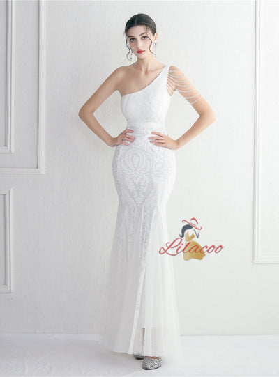 Sequins One Shoulder Beading Prom Dress