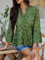 Casual Solid Color Hollow V-neck Shirt