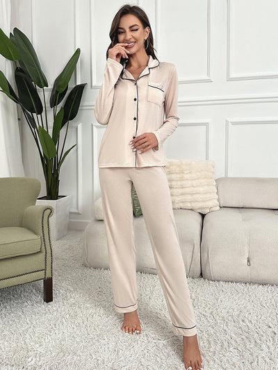Solid Color Long Sleeve Home Suit