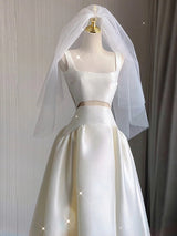 Ivory White Satin Hi Lo Straps Wedding Dress