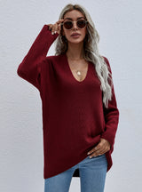 Solid Color Pullover Loose V-neck Sweater