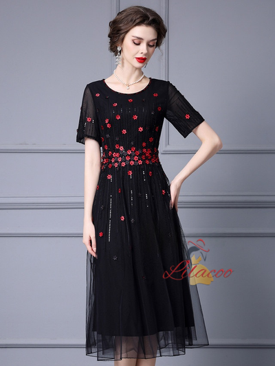 Champagne Sequins Flower Mother Of The Bride Dress