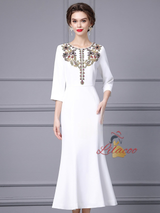 White Short Sleeve Crystal Mother Of The Bride Dress