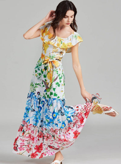 Printed Contrast Stitching Mid-length Dress