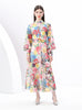 Retro Stand-up Collar Breasted Print Long Dress
