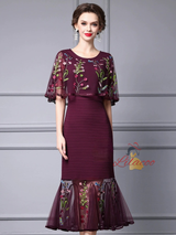 Black Lace Embroidery Mother of the Bride Dress