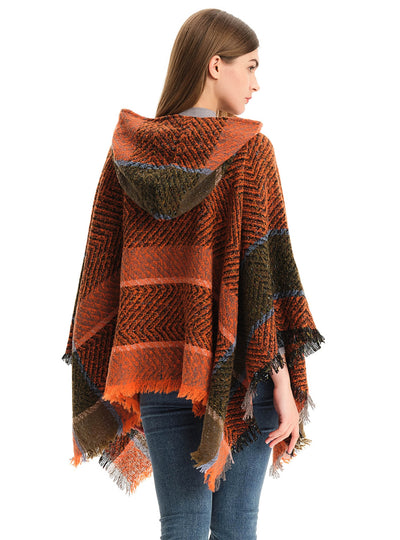 Fishbone Shawl Hooded Cape Cloak