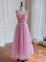 Pink Flower Sling Slim Dress