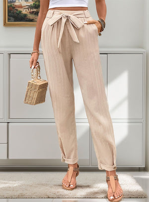 Solid Color Pleated Casual Pants