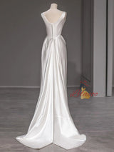 White Satin Straps Wedding Dress