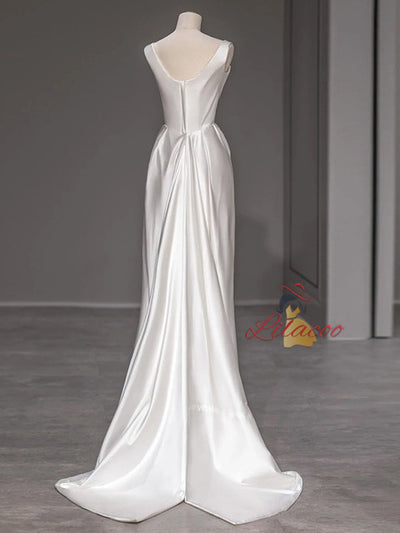 White Satin Straps Wedding Dress