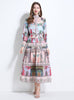 Palace Lantern Sleeve Button Slim Chiffon Printed Dress