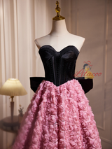 Pink Flower Strapless Homecoming Dress
