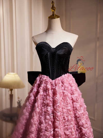 Pink Flower Strapless Homecoming Dress