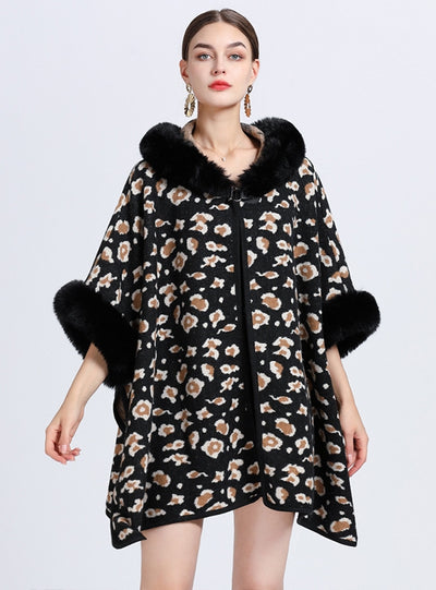 Jacquard Large Size Knit Cardigan Shawl Cloak