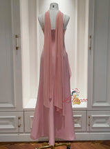 Pink Straps Pleats Prom Dress