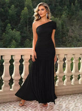 Sheath Long One Shoulder Pleats Party Dress