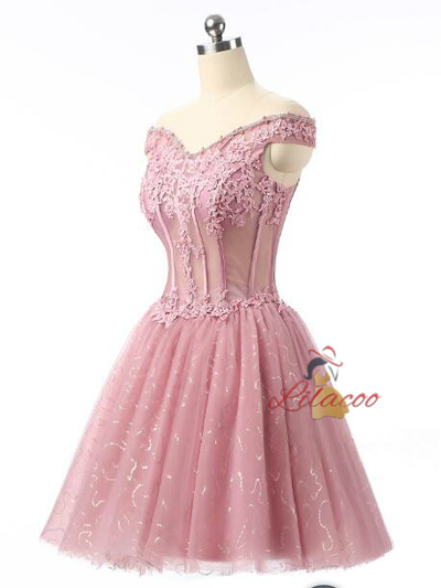 Pink Tulle Sequins Appliques Homecoming Dress