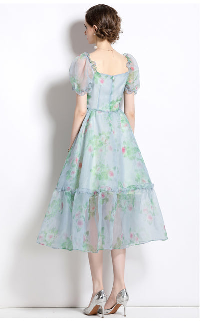 Palace Square Collar Bubble Sleeve Dress