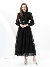 Retro Breasted Slim Lace Dress